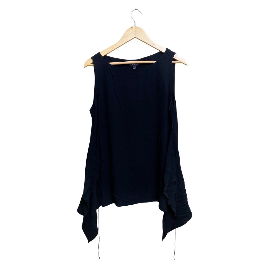 Eileen Fisher Silk Bateau Neck Tank Top Black Handkerchief Hem S8GC-U3966M